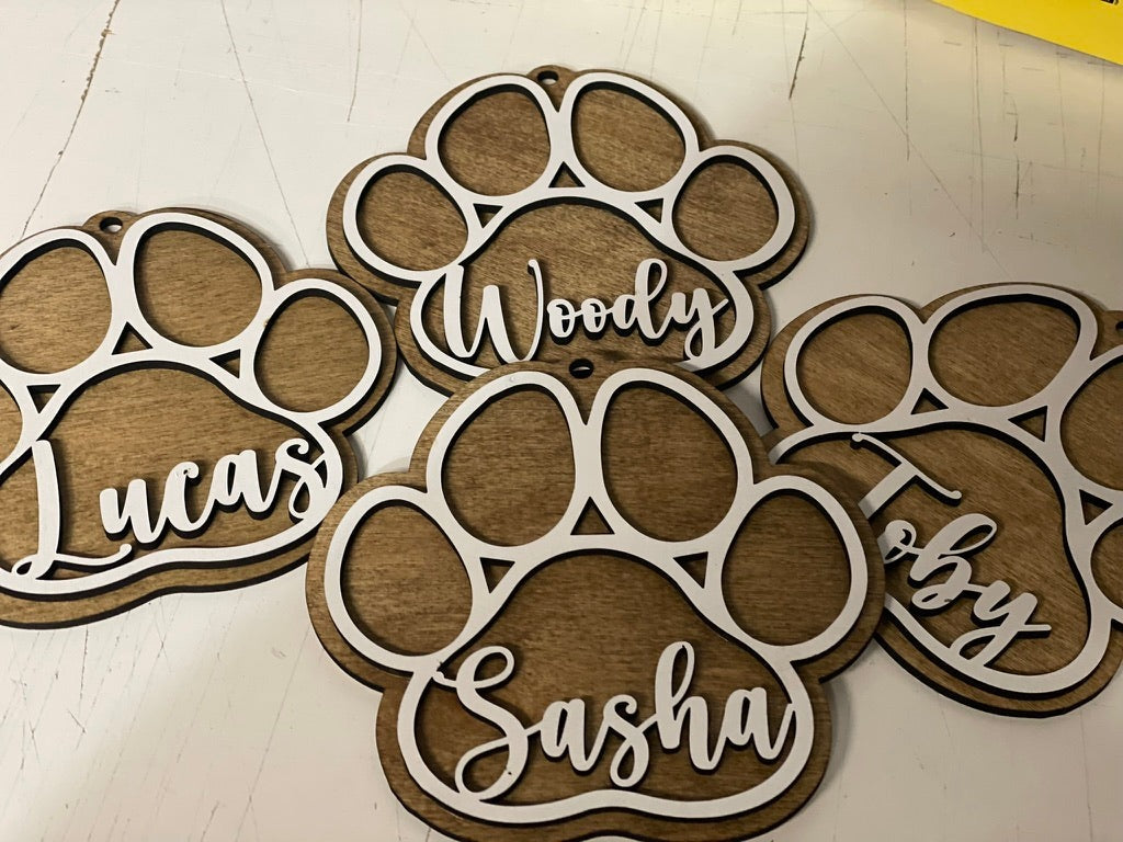 Personalized Paw Print tag, personalized Christmas ornament, personalized gift tag, kids stocking tag, farmhouse Christmas